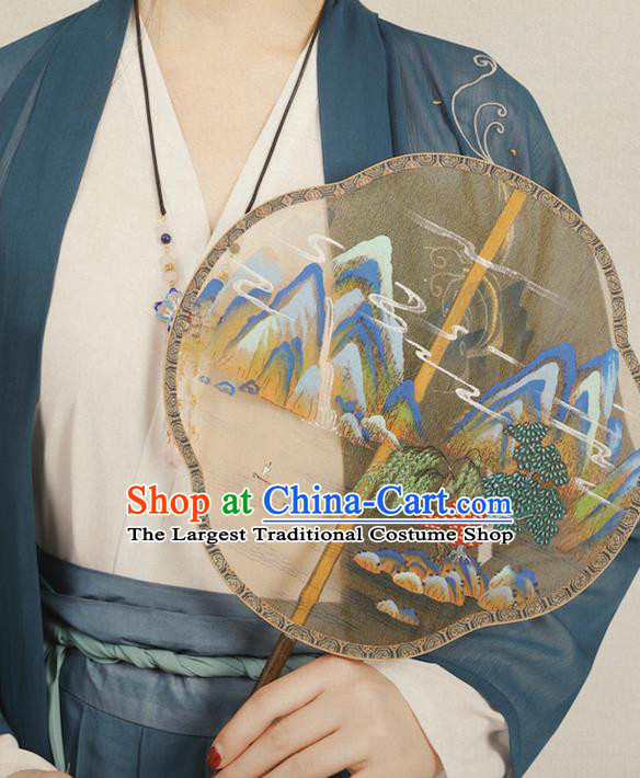 China Handmade Landscape Painting Fan Ancient Hanfu Palace Fan Traditional Wedding Silk Fans