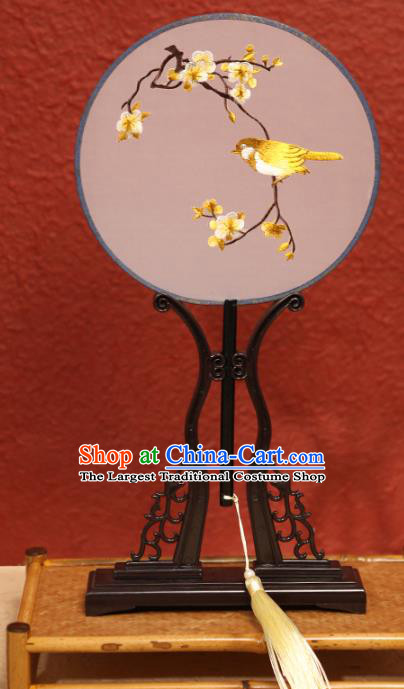 China Embroidered Plum Bird Circular Fan Ancient Hanfu Palace Fan Traditional Silk Fans