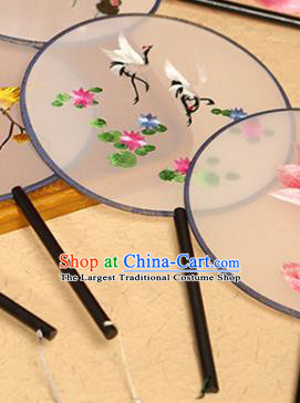 China Traditional Silk Fans Ancient Hanfu Palace Fan Embroidered Crane Lotus Circular Fan