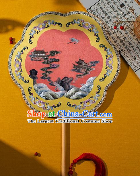 China Ancient Noble Lady Palace Fan Traditional Hanfu Silk Fans Embroidered Heavenly Crane Fan