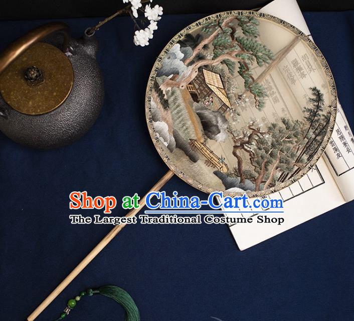 China Ancient Princess Palace Fan Traditional Hanfu Silk Fans Handmade Suzhou Embroidered Circular Fan