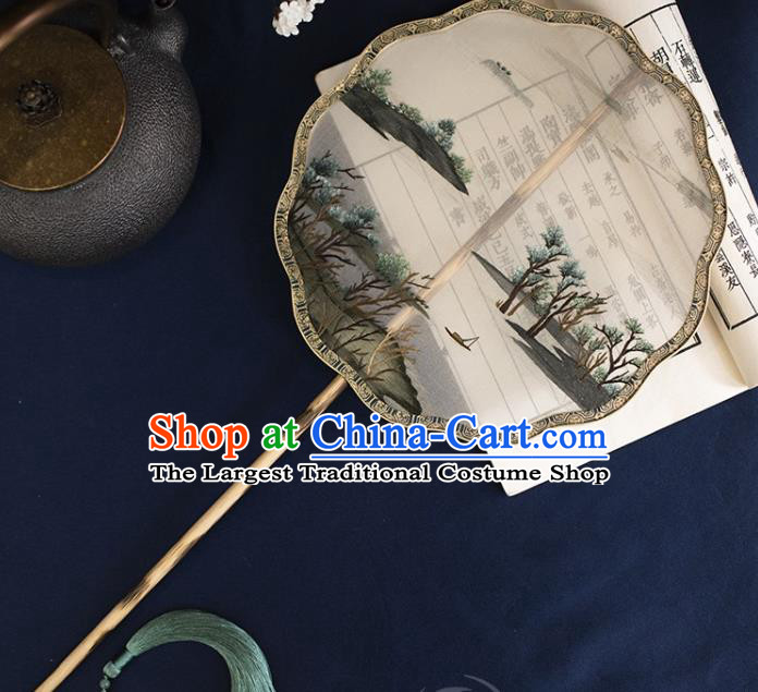 China Ancient Court Palace Fan Handmade Suzhou Embroidered Circular Fan Traditional Hanfu Silk Fans