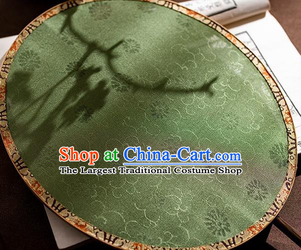 China Traditional Green Silk Palace Fan Handmade Song Dynasty Hanfu Bamboo Circular Fan
