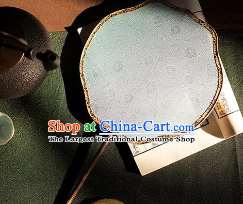 China Traditional Light Blue Silk Palace Fan Hanfu Bamboo Fan Handmade Song Dynasty Court Fan