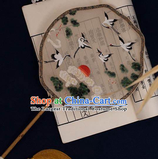 China Handmade Embroidered Cloud Cranes Palace Fan Classical Hanfu Bamboo Fan Traditional Silk Fan