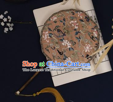 China Traditional Wedding Brown Silk Fan Classical Hanfu Bamboo Fan Handmade Embroidered Palace Fan