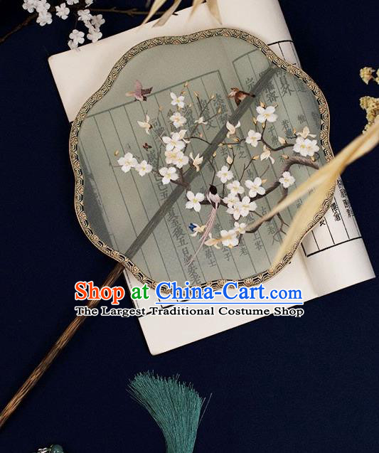 China Classical Hanfu Mottled Bamboo Fan Handmade Embroidered Palace Fan Traditional Wedding Silk Fan