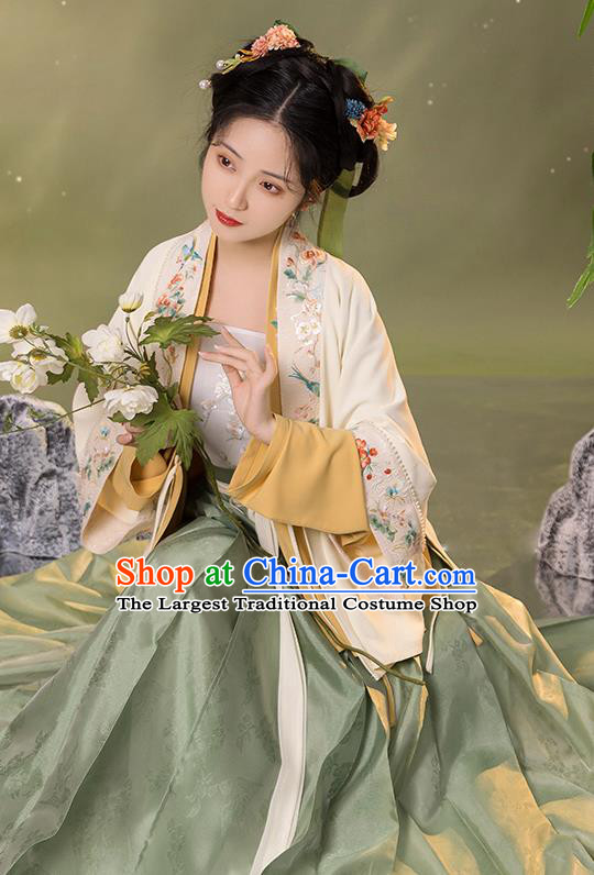 China Ancient Country Lady Costumes Traditional Song Dynasty Village Girl Embroidered Hanfu Clothing Full Set