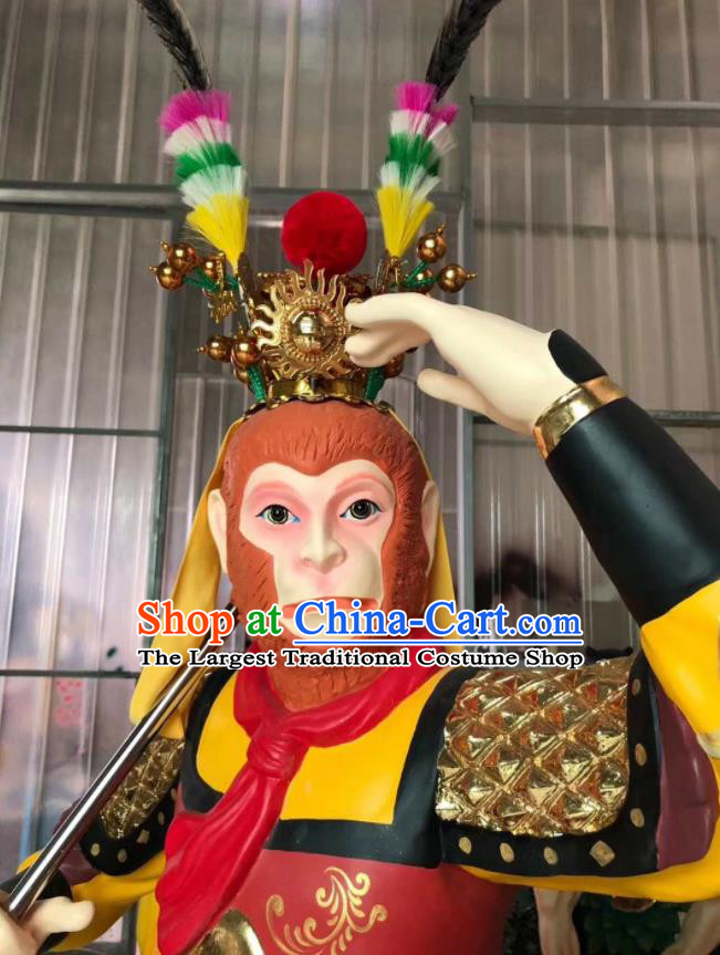 China Lacquerware Sun Wukong Statue Handmade Wood Carving The Monkey King Figurine