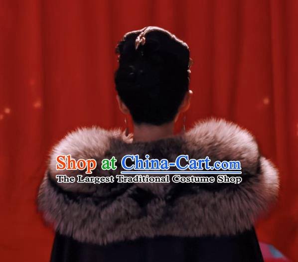 China Ancient Royal Rani Hanfu Cape Clothing Drama The Rebel Princess Zhang Ziyi Dark Red Wool Mantle