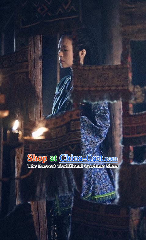 China Drama The Rebel Princess Zhang Ziyi Blue Dress Clothing Ancient Tujue Lady Garment Costumes