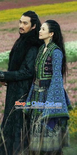 China Drama The Rebel Princess Zhang Ziyi Blue Dress Clothing Ancient Tujue Lady Garment Costumes