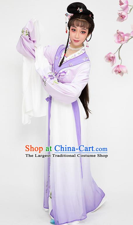 China Traditional Beijing Opera Diva Violet Dress Clothing Shaoxing Opera Young Beauty Garment Costumes and Hair Accessories