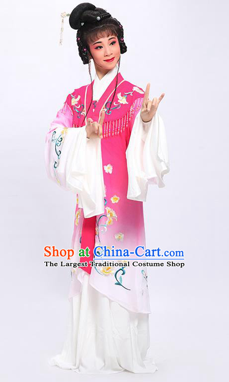 China Huangmei Opera Actress Garment Costumes Traditional Peking Opera Young Lady Rosy Embroidered Dress Clothing and Headdress