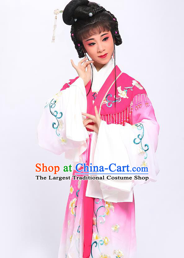 China Huangmei Opera Actress Garment Costumes Traditional Peking Opera Young Lady Rosy Embroidered Dress Clothing and Headdress
