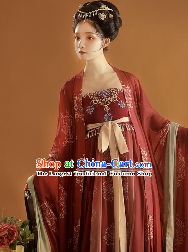 Chinese Traditional Ruqun Red Hanfu Dress Tang Dynasty Princess Garment Costumes Ancient Palace Lady Hanfu Clothing