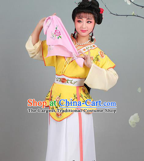 China Huangmei Opera Young Lady Yellow Dress Clothing Traditional Peking Opera Xiaodan Garment Costumes