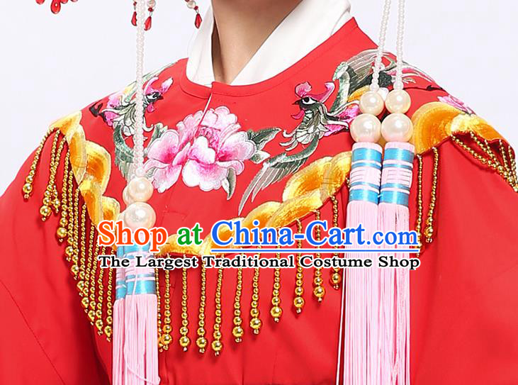 China Shaoxing Opera Bride Garment Costumes Traditional Yue Opera Princess Wedding Red Dress Clothing and Phoenix Crown