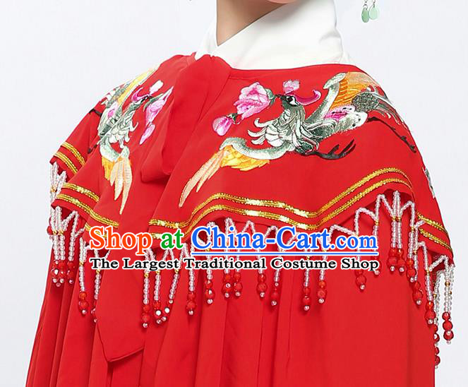 China Shaoxing Opera Diva Red Chiffon Mantle Traditional Yue Opera Princess Embroidered Phoenix Cloak Clothing