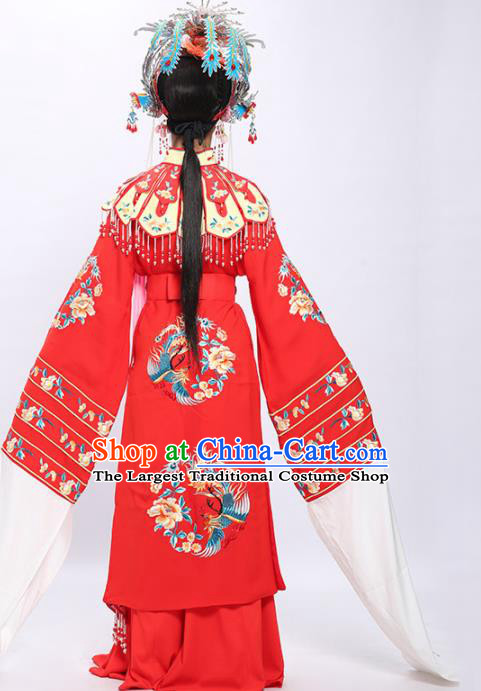 China Shaoxing Opera Princess Red Dress Clothing Traditional Yue Opera Bride Wedding Garment Costumes and Phoenix Crown