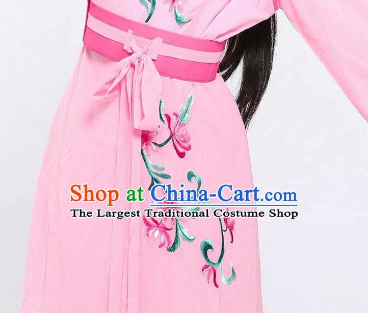 China Traditional Yue Opera Palace Lady Garment Costumes Shaoxing Opera Xiaodan Embroidered Pink Dress Clothing