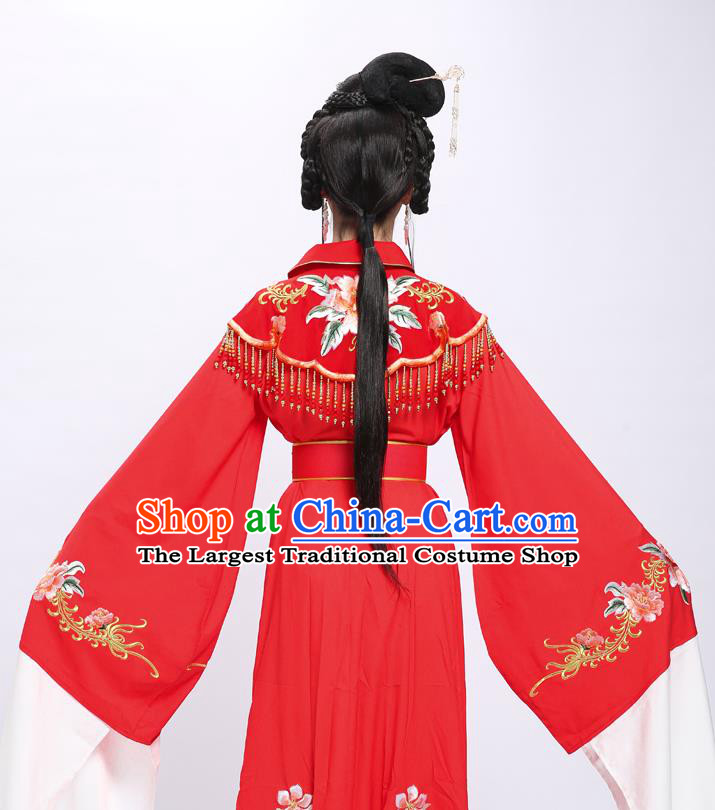 China Shaoxing Opera Actress Princess Embroidered Red Dress Clothing Traditional Huangmei Opera Fairy Garment Costumes