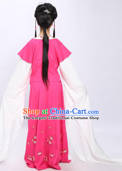 China Shaoxing Opera Xiaodan Embroidered Rosy Dress Clothing Traditional Yue Opera Maidservant Hong Niang Garment Costumes and Hair Jewelry