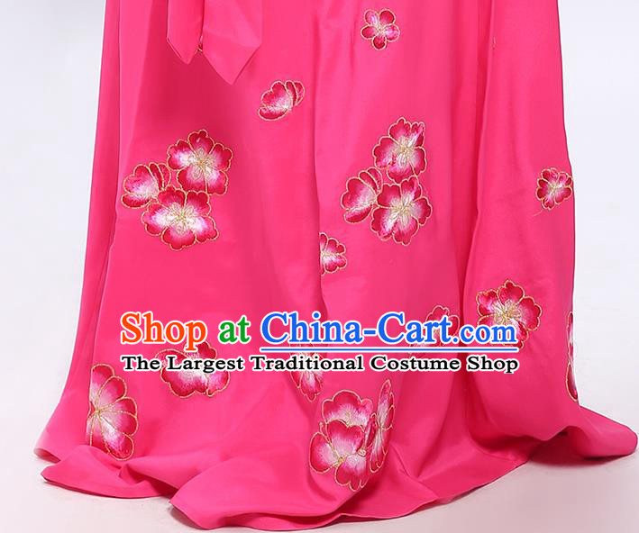 China Shaoxing Opera Xiaodan Embroidered Rosy Dress Clothing Traditional Yue Opera Maidservant Hong Niang Garment Costumes and Hair Jewelry