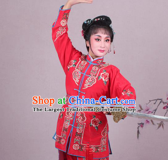 China Shaoxing Opera Swordswoman Red Dress Clothing Traditional Peking Opera Dao Ma Dan Garment Costumes