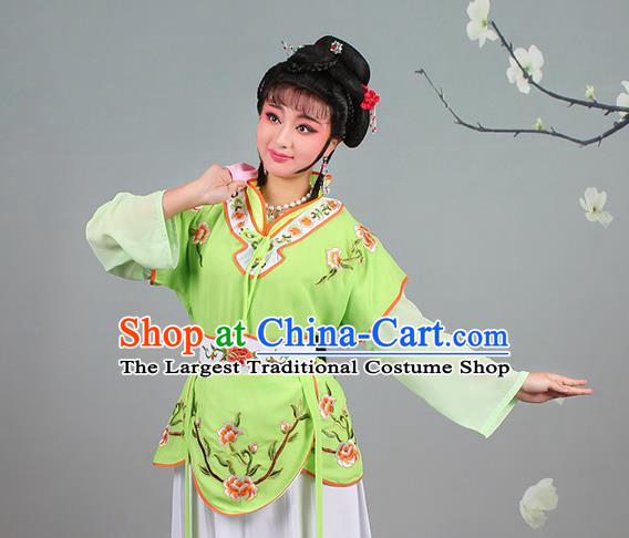 China Traditional Peking Opera Hua Tan Garment Costumes Huangmei Opera Servant Girl Green Dress Clothing