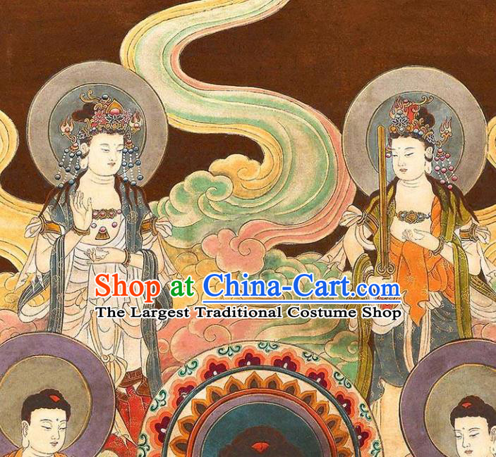 Chinese Traditional Buddhism Painting Silk Fabric Buddha Figure Hand Painting Shakyamuni Scroll Picture Artwork