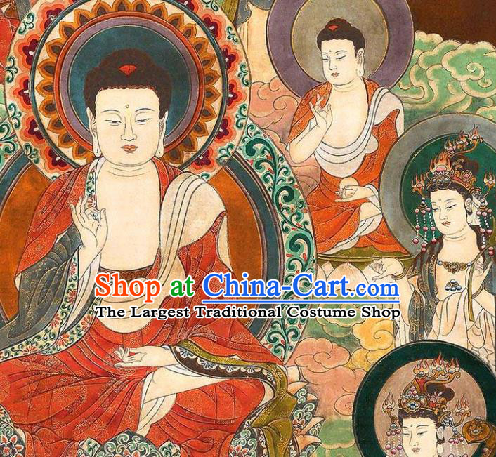 Chinese Traditional Buddhism Painting Silk Fabric Buddha Figure Hand Painting Shakyamuni Scroll Picture Artwork