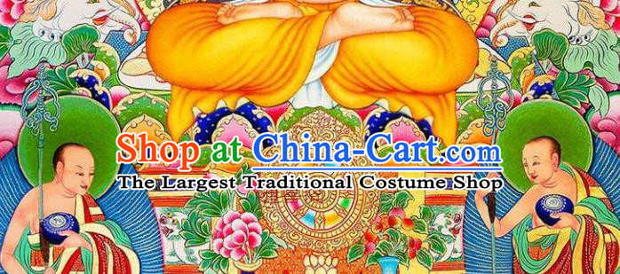 Chinese Silk Fabric Buddha Figure Picture Hand Painting Shakyamuni Scroll Artwork Traditional Buddhism Painting