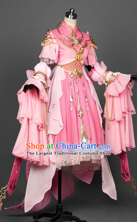 China Game Jian Xia Qing Yuan Xiu Luo Clothing Cosplay Young Lady Pink Dress Ancient Princess Garment Costumes