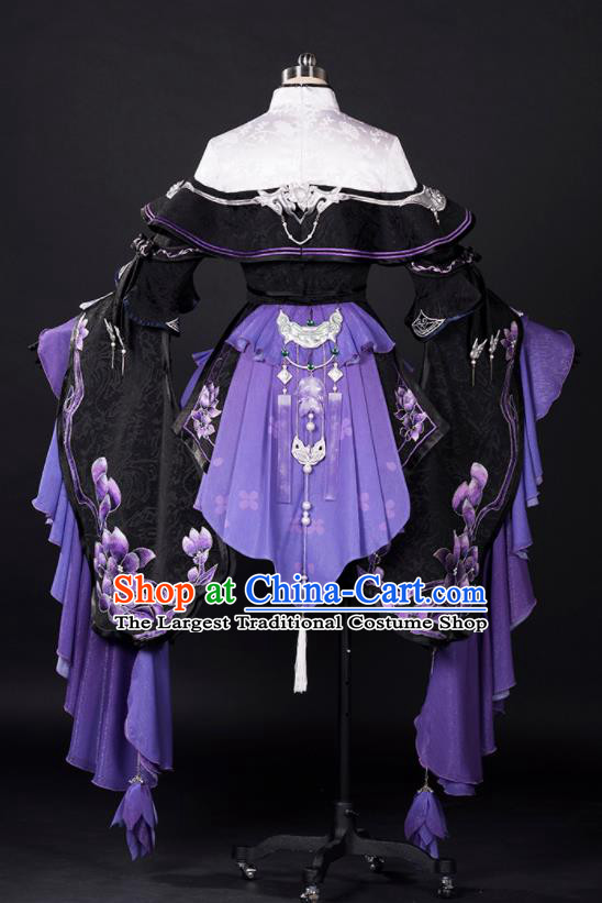 China Ancient Young Lady Garment Costumes Game Jian Xia Qing Yuan Xue He Clothing Cosplay Fairy Purple Dress Set