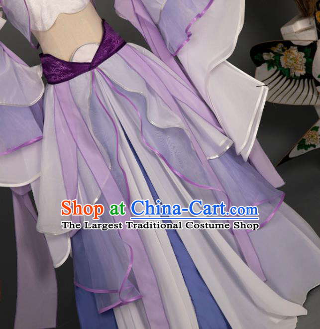China Ancient Princess Garment Costumes Classical Dance Hanfu Clothing Cosplay Dunhuang Fairy Violet Chiffon Dress