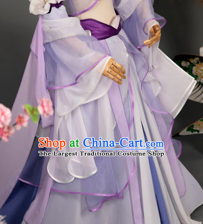 China Ancient Princess Garment Costumes Classical Dance Hanfu Clothing Cosplay Dunhuang Fairy Violet Chiffon Dress