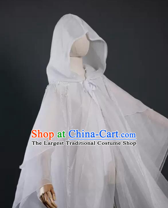 China Classical Cloak Clothing Cosplay Goddess White Chiffon Hanfu Mantle Ancient Princess Garment Costume
