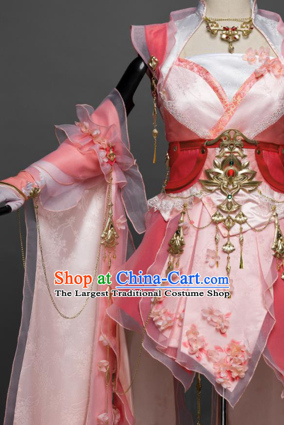 China Ancient Princess Garment Costumes Game Jian Xia Qing Yuan Young Lady Clothing Cosplay Fairy Pink Short Dress