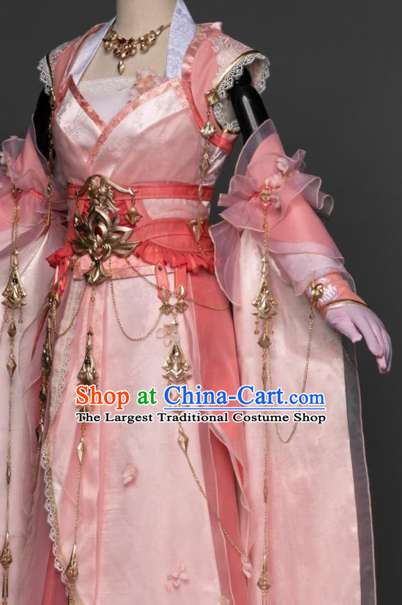 China Cosplay Fairy Pink Long Dress Ancient Princess Garment Costumes Game Jian Xia Qing Yuan Xiu Niang Clothing