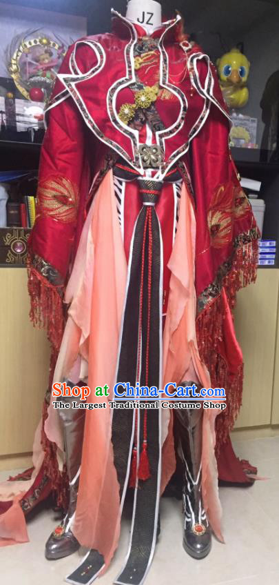Chinese Ancient Swordsman Wine Red Attires Cosplay Royal Prince Garment Costumes Drama Thunderbolt Fantasy Lang Wu Yao Clothing