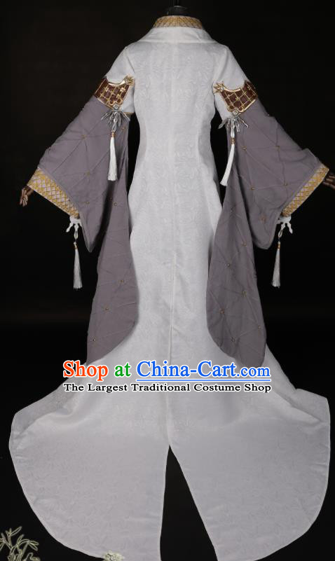 China Traditional Swords of Legends Princess Grey Dress Apparels Ancient Imperial Concubine Clothing Cosplay Swordswoman Garment Costumes