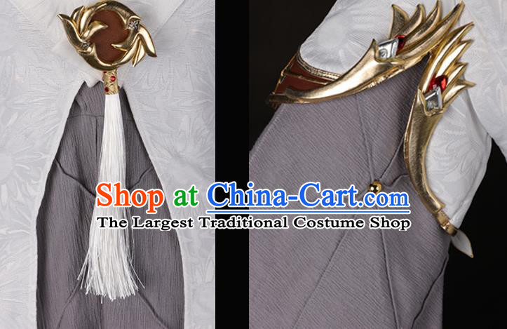 China Traditional Swords of Legends Princess Grey Dress Apparels Ancient Imperial Concubine Clothing Cosplay Swordswoman Garment Costumes