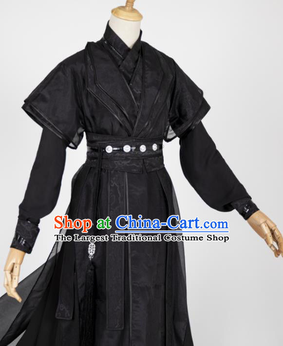 China Cosplay Hero Gu Yun Garment Costumes Traditional Hanfu Apparels Ancient Swordsman Black Clothing