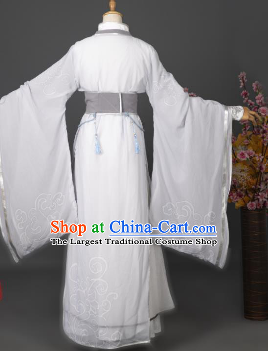 China Cosplay Prince Garment Costumes Traditional Hanfu Apparels Ancient Swordsman White Printing Clothing