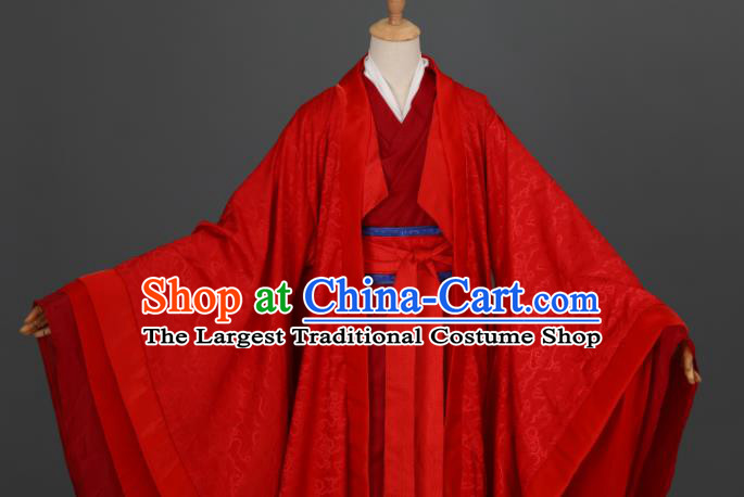 China Traditional Hanfu Wedding Apparels Ancient Young Childe Red Clothing Cosplay Prince Garment Costumes