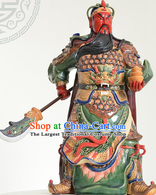 Chinese Shi Wan Figurine Guan Yu Statue Handmade Ceramic Arts Guan Gong Sculptures