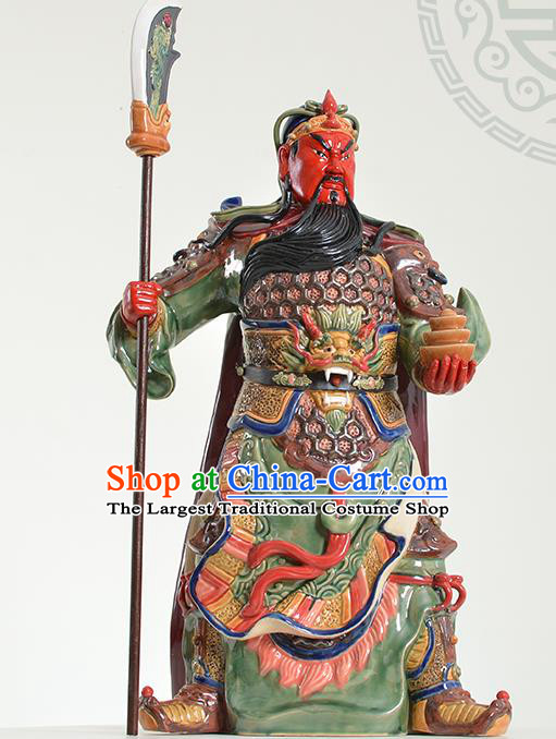 Chinese Guan Yu Statue Handmade Ceramic Arts Guan Gong Sculptures Shi Wan Figurine