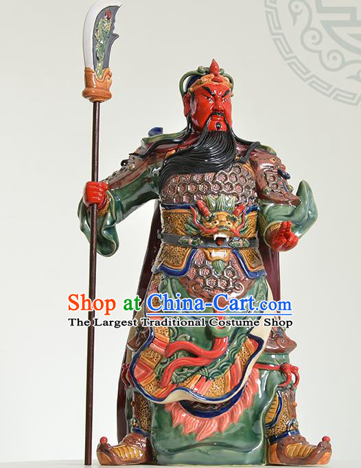 Chinese Shi Wan Ceramic Figurine Guan Yu Porcelain Statue Arts Handmade Guan Gong Sculptures