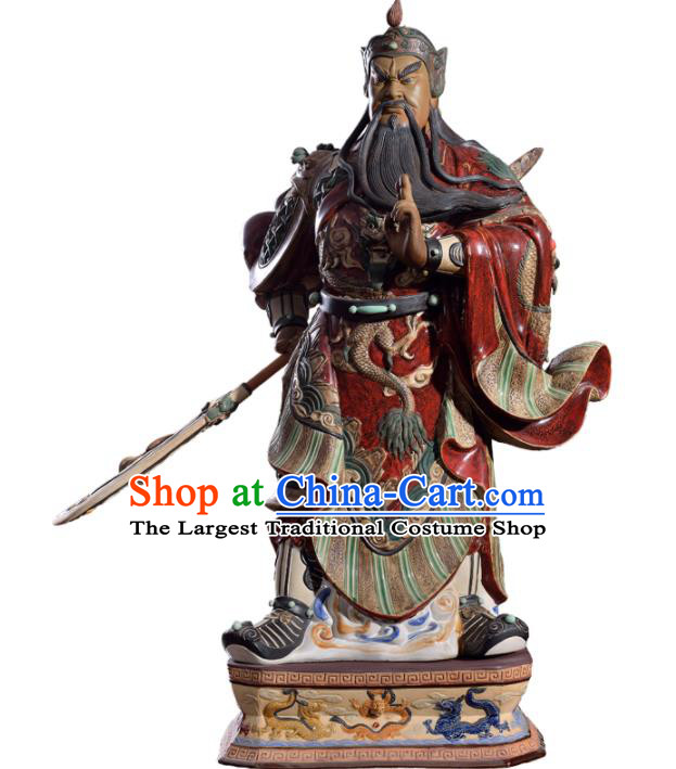 Chinese Guan Yu Porcelain Statue Arts Handmade Guan Gong Blade Sculptures Shi Wan Ceramic Figurine